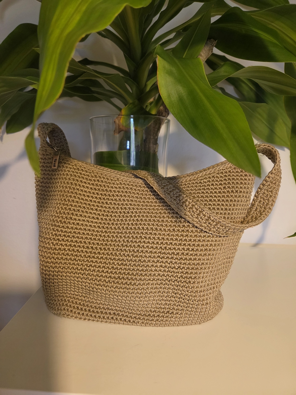 The Sak Crochet Woven Hobo Shoulder Bag Tan Neutral Boho Resort